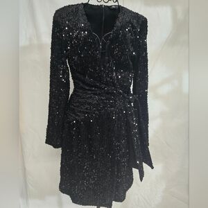 NWT Zara Black Velvet Sequin Wrap Dress
